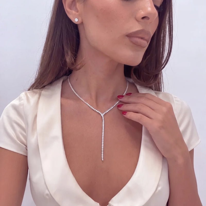 Guld Lariat Halsband - Tennis Diamant Drop