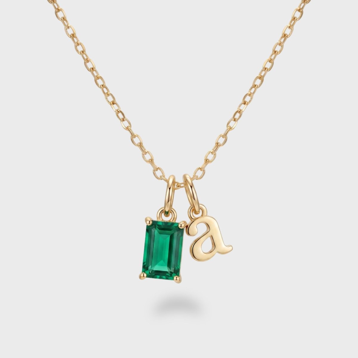 Initial och Månadssten Halsband - Personligt Guld