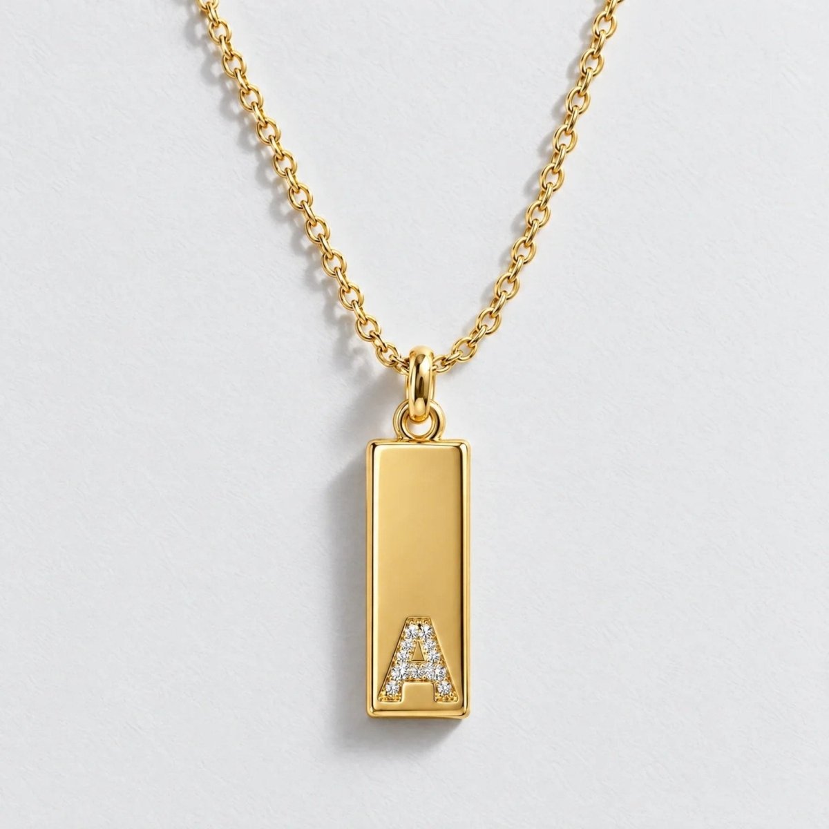Pavé Initial Custom Bar Necklace - Gold | Moonela